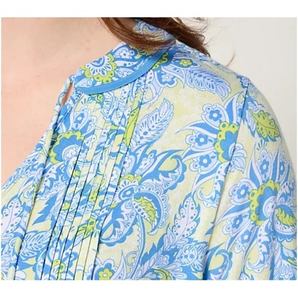 Belle by Kim Gravel Rayon Spandex Pintuck Tassel Top santorini blue, medium #25# - Picture 4 of 12